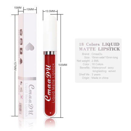 18-Color Velvet Matte Lip Gloss – Long-Lasting Liquid Lipstick