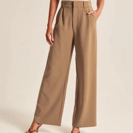 Women’s Two-Piece Suit Set – High-Waisted Wide-Leg Pants with Belt