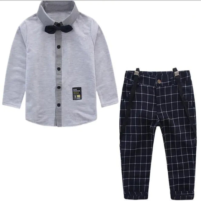 Boys’ Formal Outfit with Cotton Shirt & Suspender Pants