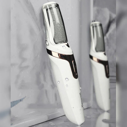 White electric callus remover with rose gold accents, waterproof design for foot care