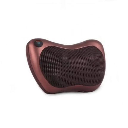 Maroon ergonomic massage pillow with mesh design and control button for neck and back relief