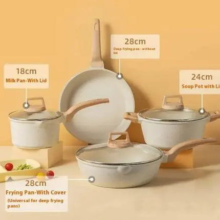“Stone non-stick pan and pot set with tempered glass lids for healthy cooking”