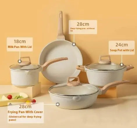 “Stone non-stick pan and pot set with tempered glass lids for healthy cooking”