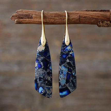 Bohemian Geometric Pendant Earrings – Natural Emperor Stone Dangle Jewelry for Women