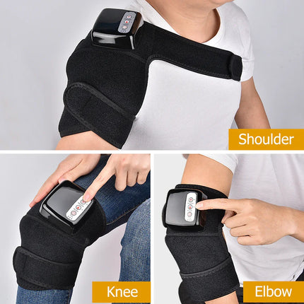 Black adjustable shoulder, knee, and elbow massager with control panel for pain relief and muscle therapy