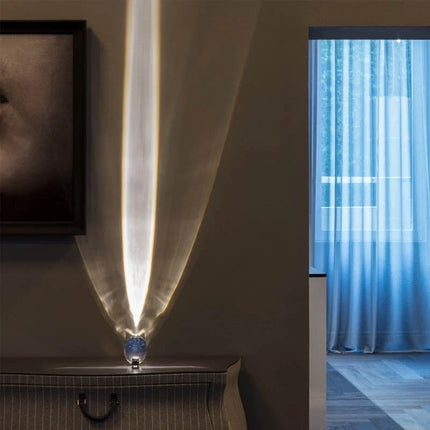 Modern crystal lamp with warm glow, sleek design, and ambient lighting for home decor