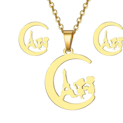 Heart Pendant Necklace & Earring Set – Minimalist Stainless Steel Jewelry for Women