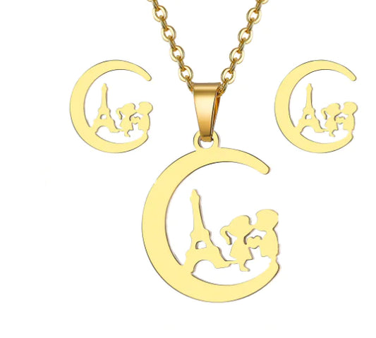 Heart Pendant Necklace & Earring Set – Minimalist Stainless Steel Jewelry for Women