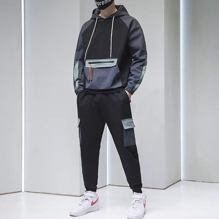 Men’s Spring Hoodie Two-Piece Sportswear Set – Casual Athletic Tracksuit