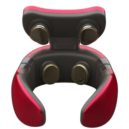 Red and black neck massager with 4 rolling nodes for shoulder and neck relief