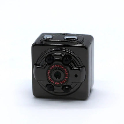 Black mini cube camera with 12MP Full HD 1920x1080, compact design for discreet recording