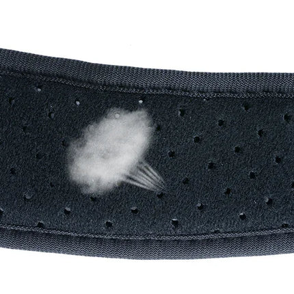 Black breathable back support belt with ventilation holes for comfort and airflow during wear
