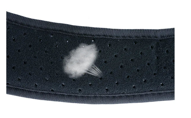 Black breathable waist support belt with perforated design for comfort and ventilation