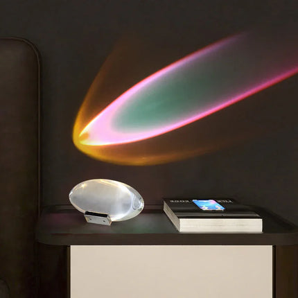 Colorful LED projector lamp with rainbow light effect, modern design for bedroom ambiance