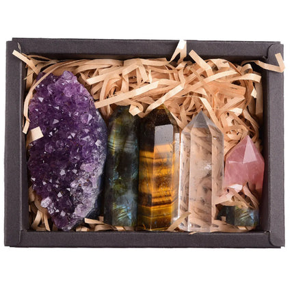 Amethyst Crystal Healing Gift Box – Natural Stone Energy Set for Meditation, Reiki & Décor