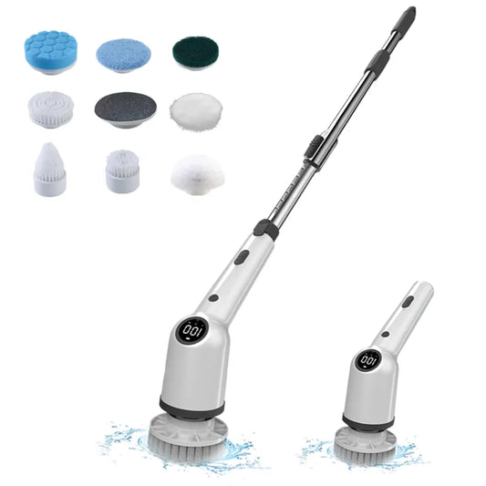 Cordless 360° Spin Scrubber with 8 Interchangeable Heads – Adjustable, Rechargeable & Waterproof