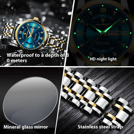 Men’s Water-Resistant Stainless Steel Watch –  Business Quartz with Luminous Display