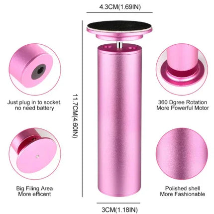 Pink 360-degree rotating electric nail file with polished shell, big filing area, no battery needed