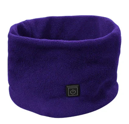 Purple fleece heated neck warmer with power button, cozy design for winter warmth