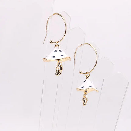 Multicolor Oil Dripping Mushroom Earrings – Korean Style Silver Statement Drop Earrings for Women