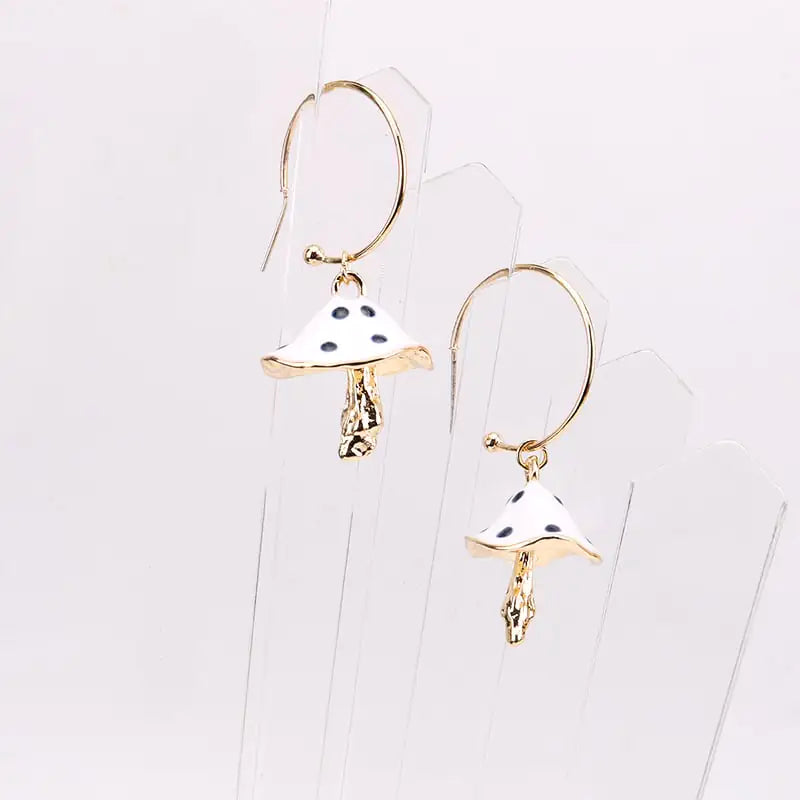 Multicolor Oil Dripping Mushroom Earrings – Korean Style Silver Statement Drop Earrings for Women