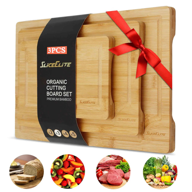 Bamboo Cutting Board Set of Organic Wooden Cutting Boards with Handles