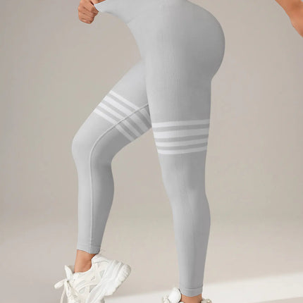 Striped High-Waist Hip Lift Sports Tights – Workout & Running Pants