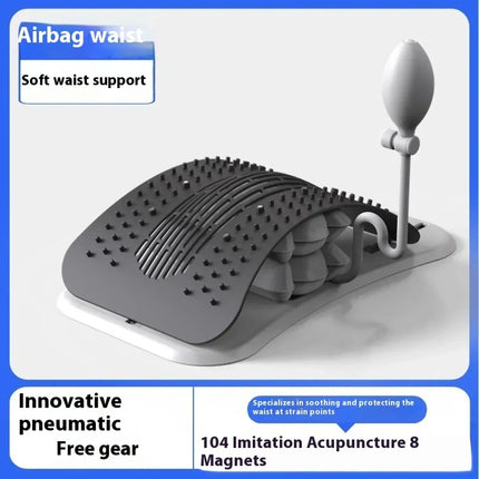 Gray airbag waist support with 104 acupressure points and 8 magnets for soothing back relief