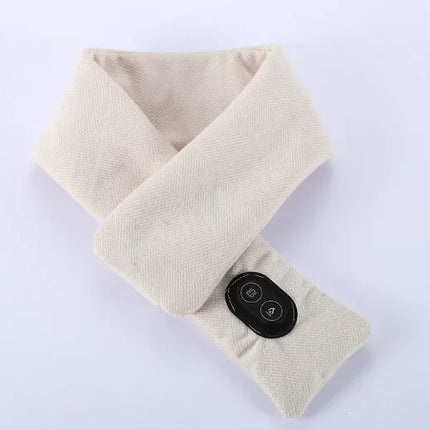 Beige heated neck wrap with black control panel, provides warmth and comfort for neck and shoulder relief
