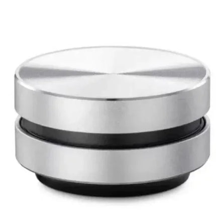 Stainless steel magnetic phone mount with black rubber grip, sleek circular design for car or desk use