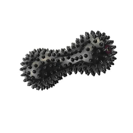 Black spiky massage roller for muscle relief, ergonomic design with textured grip