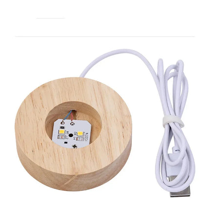 Wooden LED night light with USB cable, natural finish, compact design for smart home use