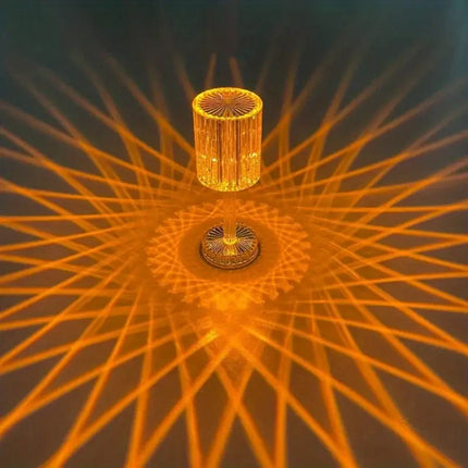 Golden decorative lamp with intricate patterns casting radiant light beams for ambient home decor