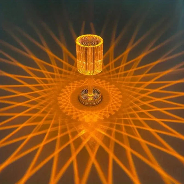 Golden decorative lamp with intricate patterns casting radiant light beams for ambient home decor