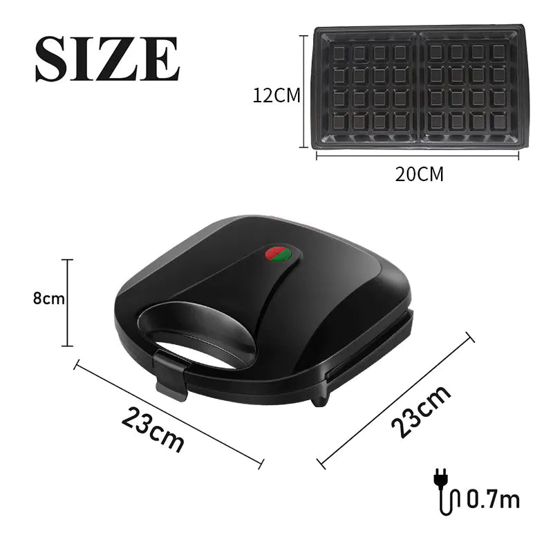 3-in-1 Waffle & Sandwich Maker – Compact Breakfast Machine (750W)