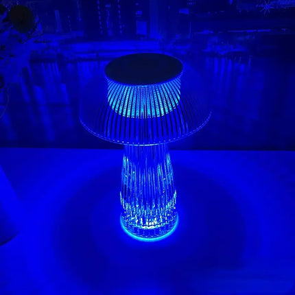 Blue LED table lamp with ribbed design for modern home decor lighting