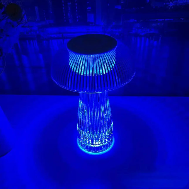 Blue LED table lamp with ribbed design for modern home decor lighting