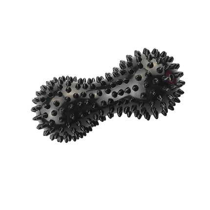 Black spiky massage roller for muscle relief, dual-texture design with nodules and points