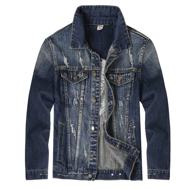 Embroidered Men’s Slim Fit Jeans – Ripped Streetwear Denim