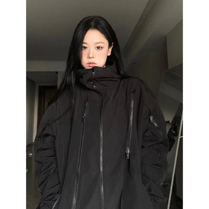 Deeptown Harajuku Black Windbreaker – Oversized Waterproof Streetwear Jacket
