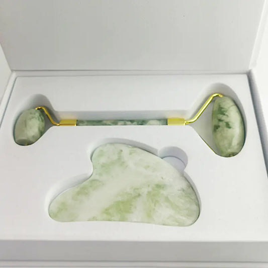 110g Xiu Yu White Jade Facial Roller & Gua Sha Set – Skincare Massage & Beauty Tool | free worldwide shipping.
