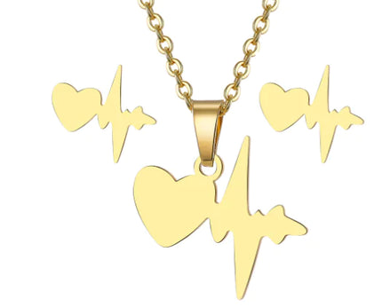 Heart Pendant Necklace & Earring Set – Minimalist Stainless Steel Jewelry for Women