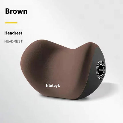 Brown ergonomic headrest with black base and Chebote logo, designed for neck support
