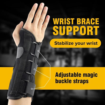 Black wrist brace support with adjustable magic buckle straps for stabilization