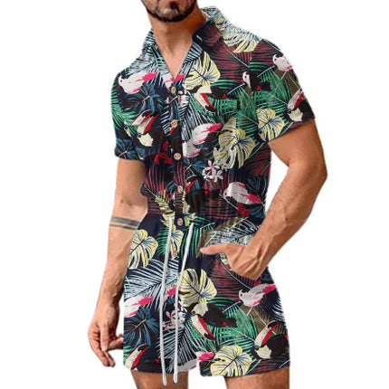 Men’s Hawaiian Shirt & Shorts Bodysuit Outfit – Tropical Vacation Style