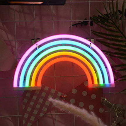 Rainbow neon light wall decor with vibrant colors for room ambiance and modern home styling