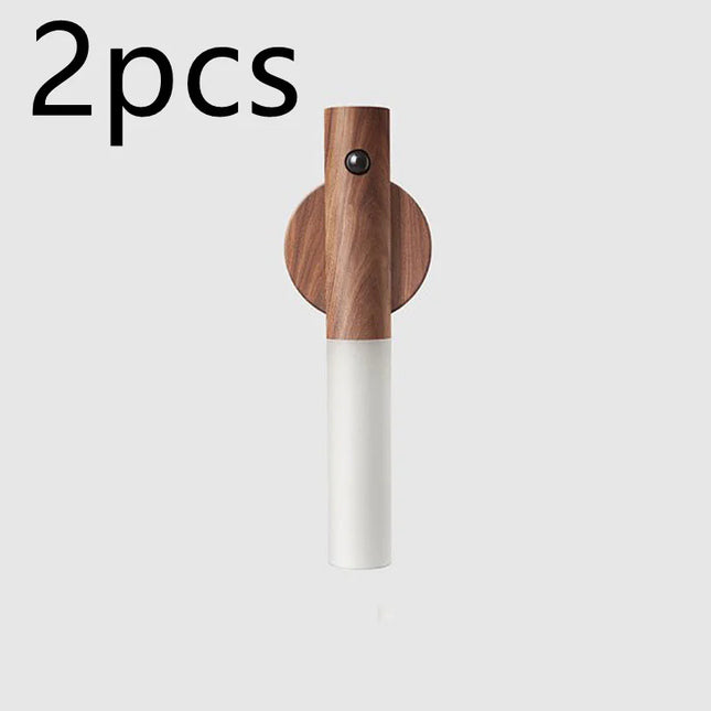 "Magnetic USB rechargeable motion sensor LED light with wooden base"