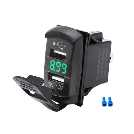 Dual USB Charger Socket with LED Voltmeter & Rocker Switch Panel – Car & Boat Power Adapter