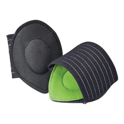 Black and green knee pads with striped fabric, cushioned design for comfort and protection