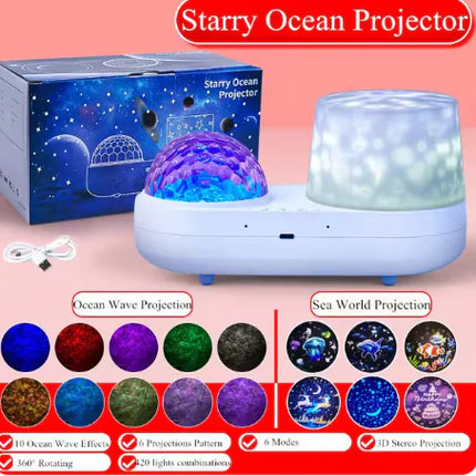 Double-Layer Ocean Projection Lamp – USB Rechargeable Night Light for Kids